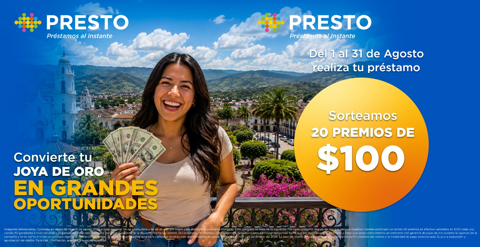 Promoción Presto: sorteo de 20 premios de 100 dólares, del 1 al 31 de agosto de 2026
